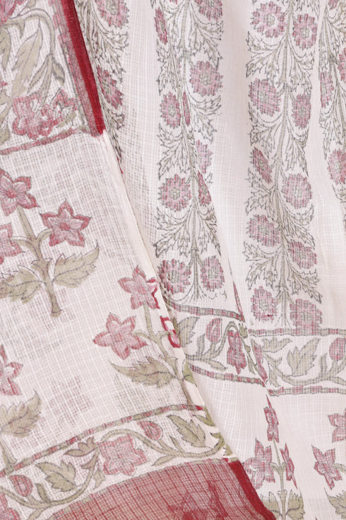 Kota Doria Dupatta In Floral Block Print